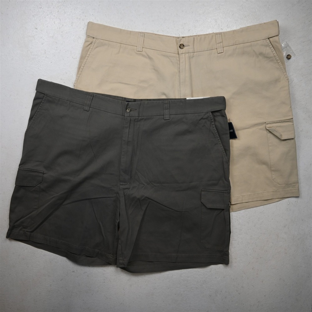 Harbor Bay 50x7.5" Gray Khaki Expander Waist Cargo Mens Shorts